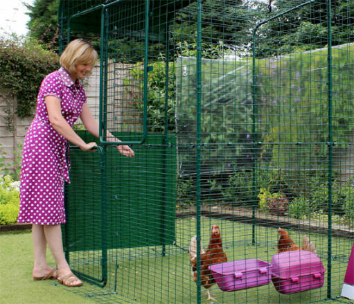 La porte de l'étable facilite l'alimentation de vos poules