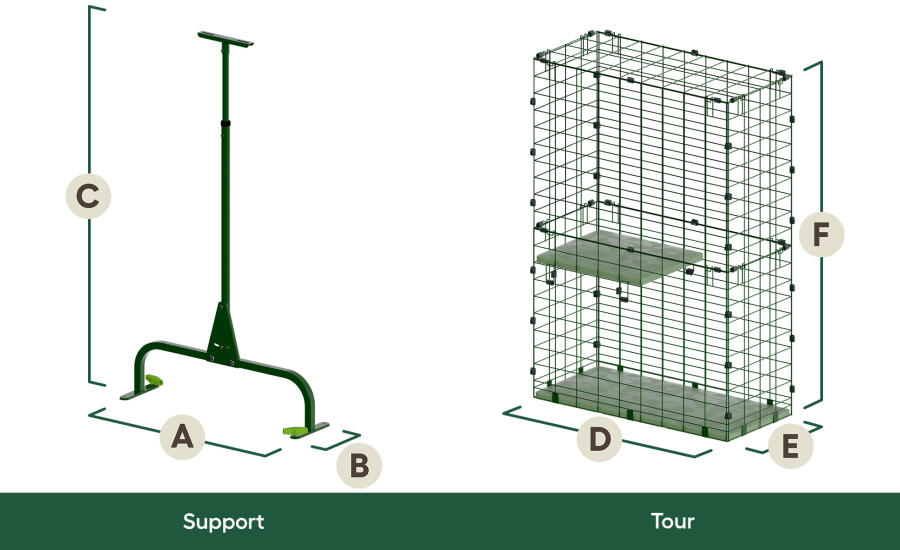 Dimensions du support et de la tour du catio tunnel